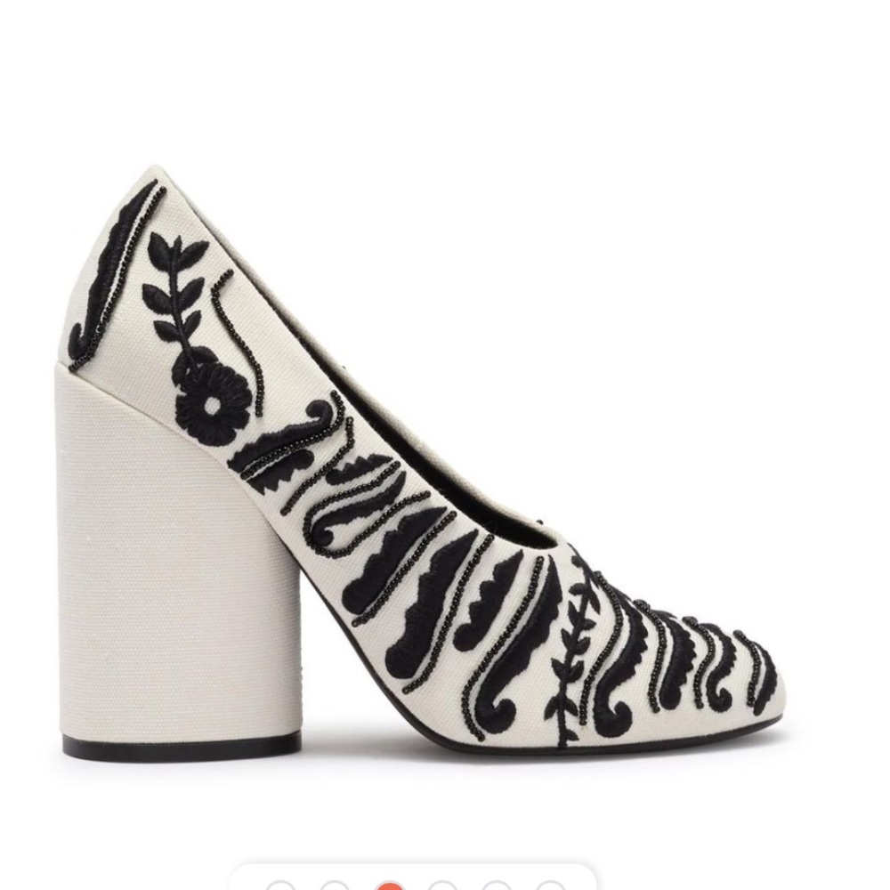 Tory Burch Black and White Embroidered Heels